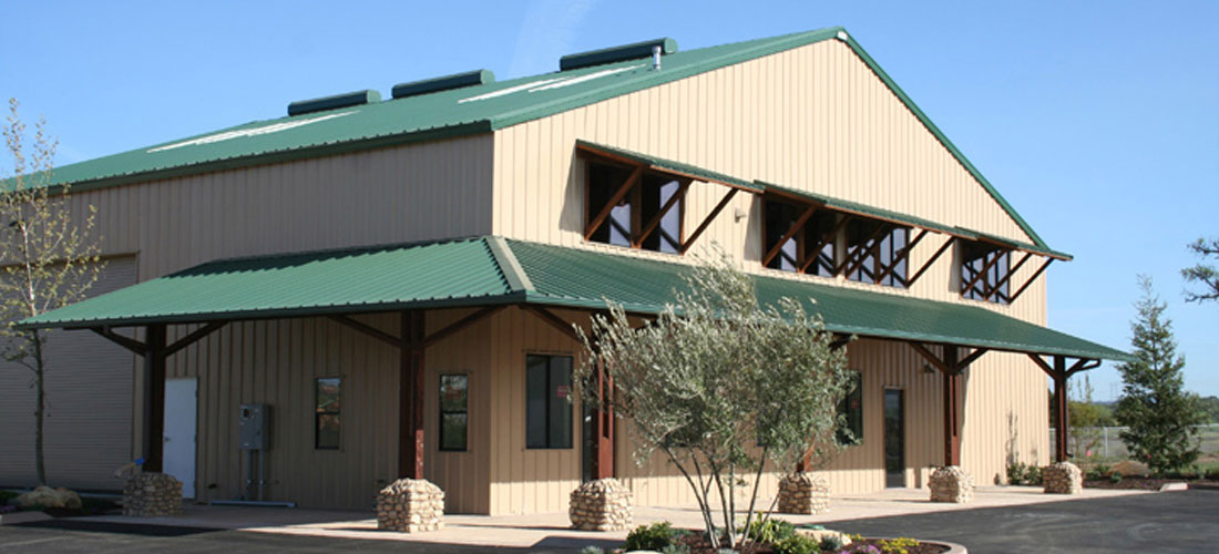 Commercial Metal Building with green roof panels