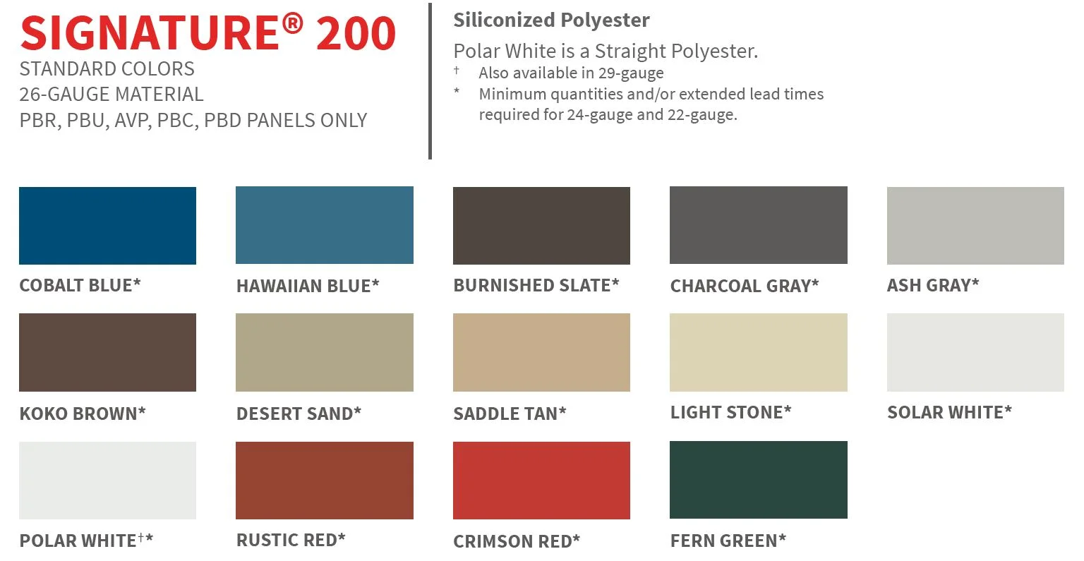 Available Signature 200 Standard Colors